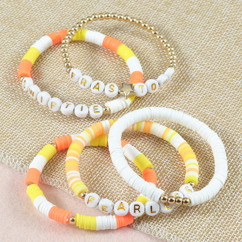 Colorful Letter Number Beaded Stretch Bracelet Set Resin Unisex
