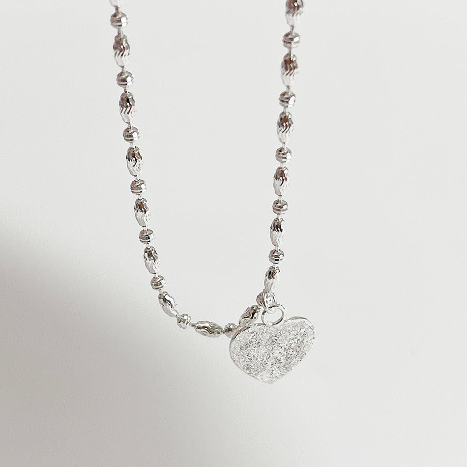 Minimalist Shiny Heart Pendant Necklace in 925 Sterling Silver with Faceted Olive Chain and Polished Finish