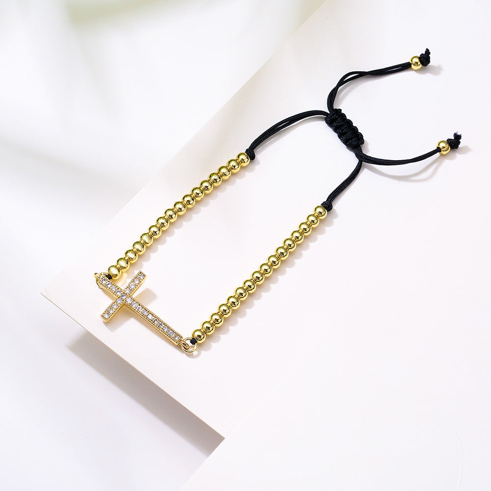 Bracciale Geometrico Minimalista in Rame Placcato Oro 18K con Accenti di Zirconi da Donna