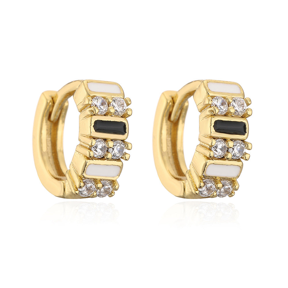 Bohemian Style Geometric Shaped Enamel Zirconia Earrings for Women with Copper Base and Gold Plating