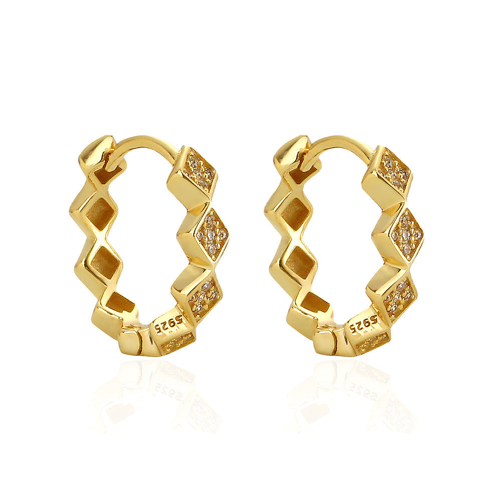 Luxury Elegant Geometric Square 925 Sterling Silver Plated Cubic Zirconia Hoop Earrings for Women