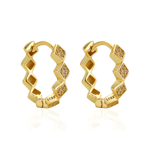 Orecchini a cerchio da donna di lusso, eleganti, quadrati geometrici in Argento Sterling 925 placcato con Zirconi Cubici