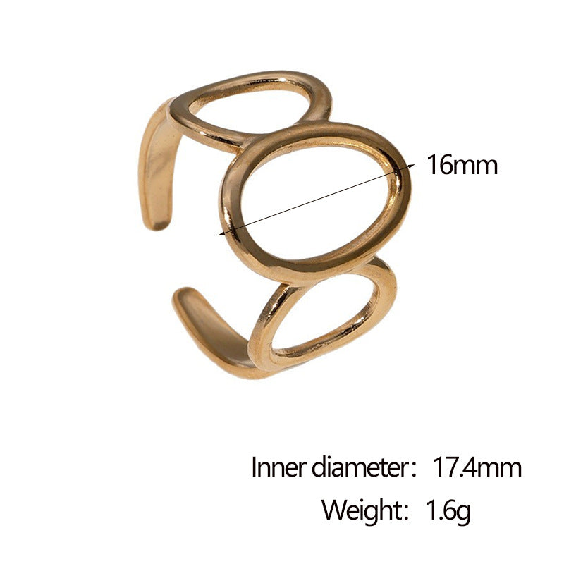 Minimalist 18K Gold Plated Geometric Round Stainless Steel Open Ring for Women