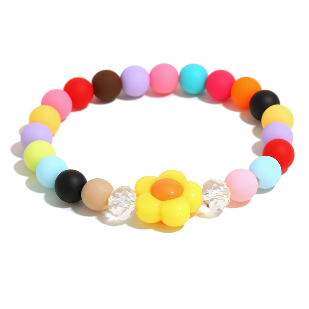 Fashionable Geometric Acrylic Bracelet with Floral Accents for Women, Handmade Dopamine-Inspired Colorful Accessory