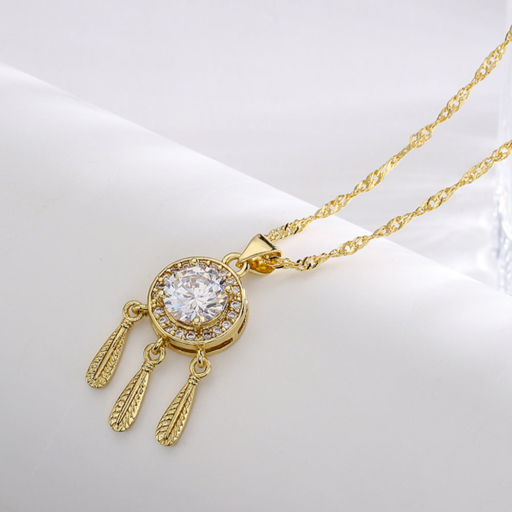 Elegant French-Style Geometric Pendant Necklace for Women, Copper Base with 18K Gold Plating and Zircon Inlay, Irregular Shape Locket Chain