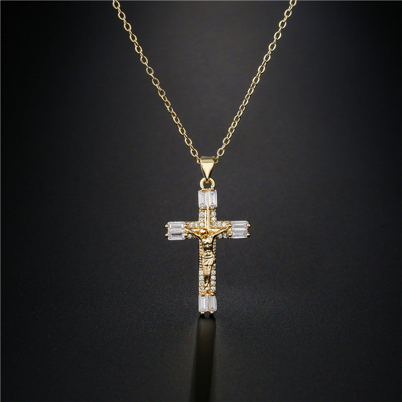 Geometric 18K Gold Plated Brass Cubic Zirconia Pendant Necklace Cable Chain