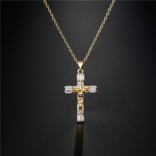 Geometric 18K Gold Plated Brass Cubic Zirconia Pendant Necklace Cable Chain