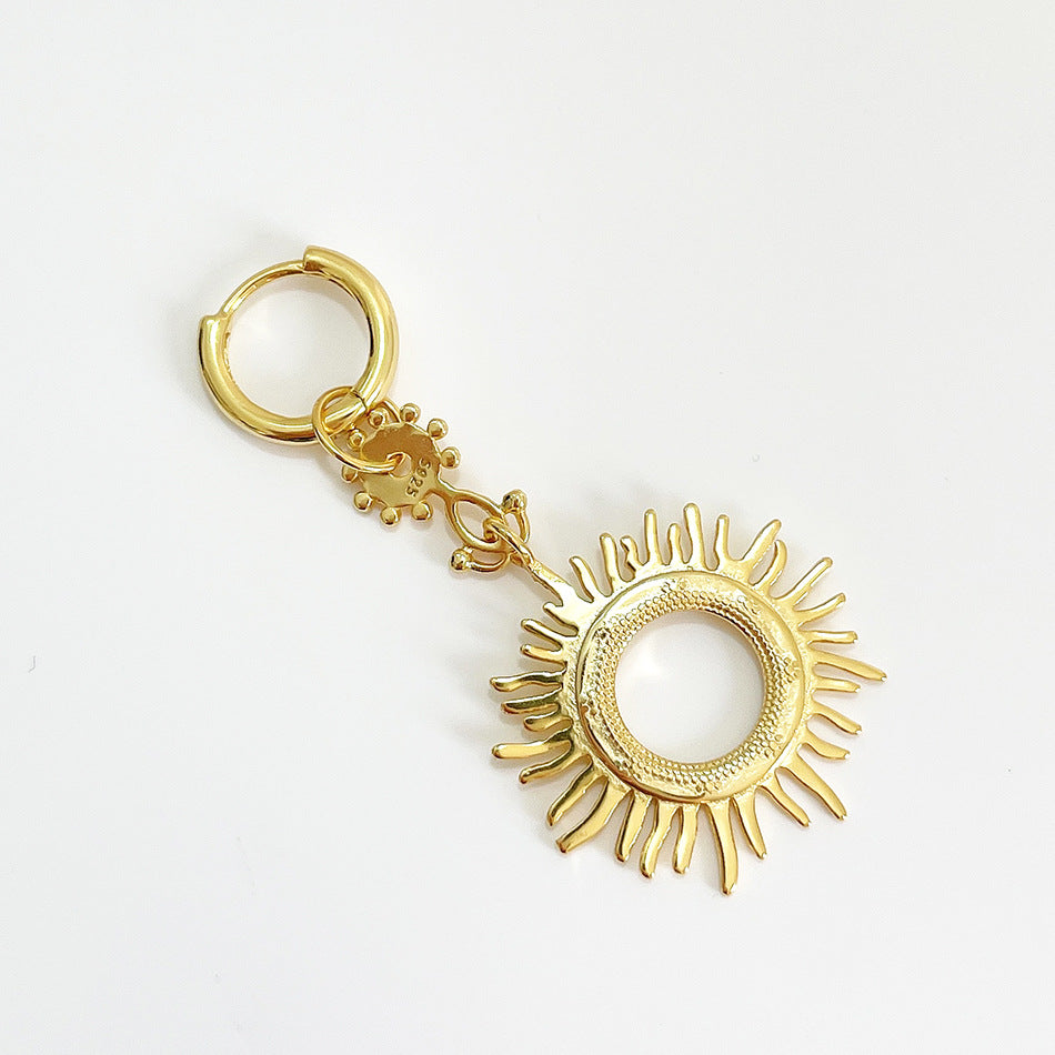 18K Gold Plated 925 Sterling Silver Teardrop Sun Goddess Earrings with Pearl Inlay for Women