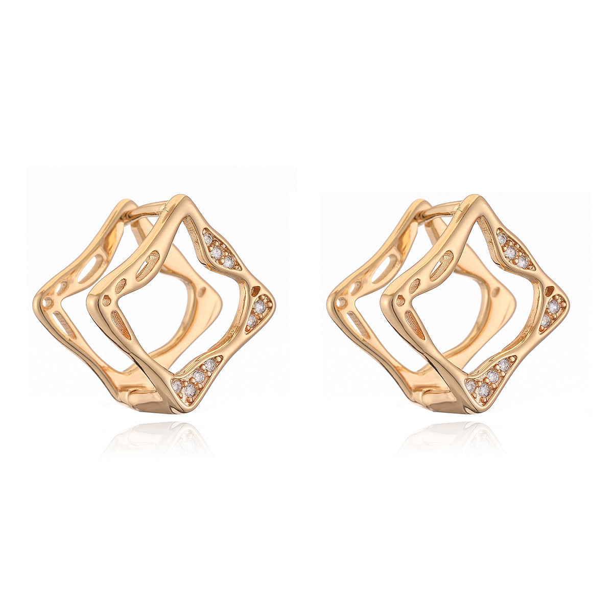Minimalist Luxury 18K Gold Plated Brass Geometric Cubic Zirconia Inlay Earrings for Women