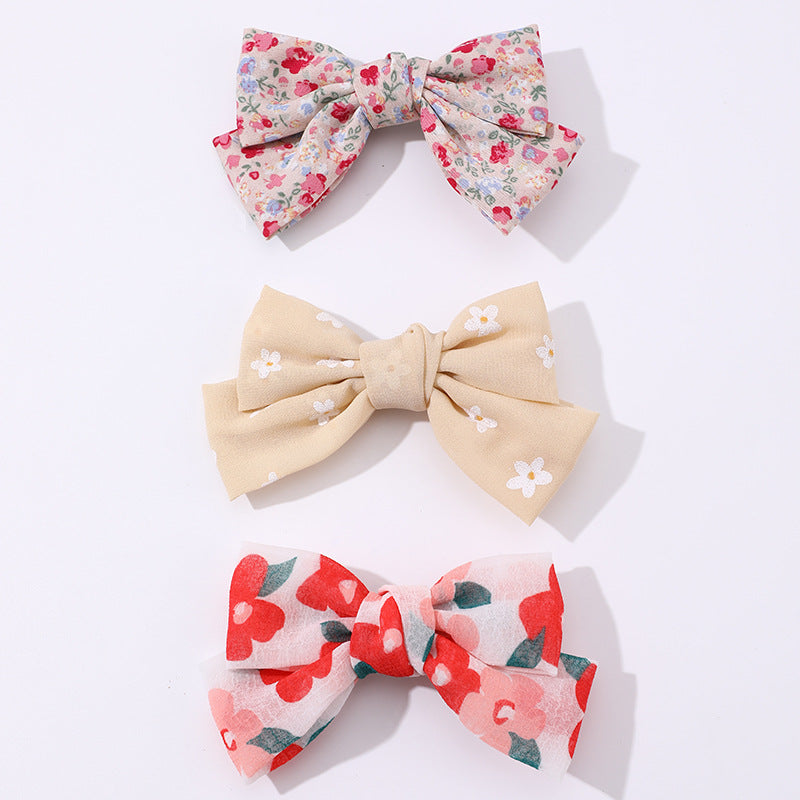 Set di Fermagli per Capelli Bambina con Fiocco Floreale - Accessori per Capelli in Tessuto a Doppio Strato con Dettagli Fatti a Mano