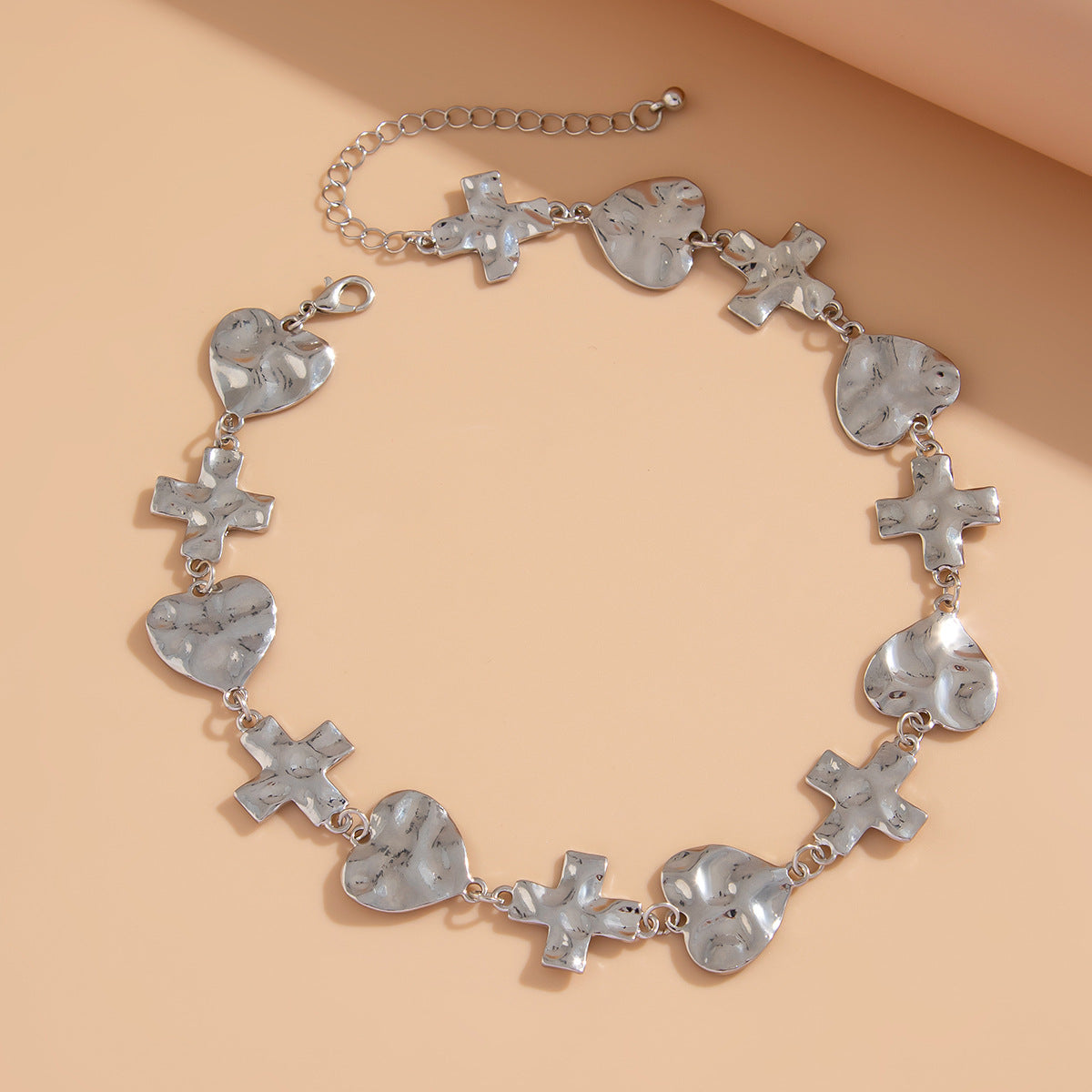Fashionable Heart Cross Geometric Alloy Plated Necklace for Women