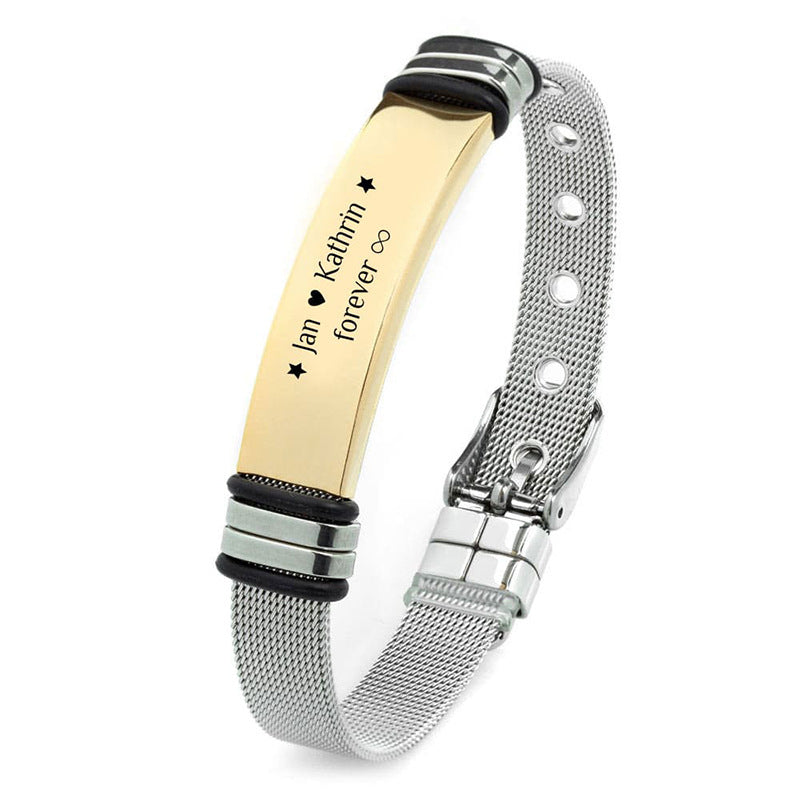 Bracciale da Uomo Elegante in Acciaio Titanio Geometrie, con Maglia a Rete, Finitura Galvanizzata, Compatibile con Incisione Laser