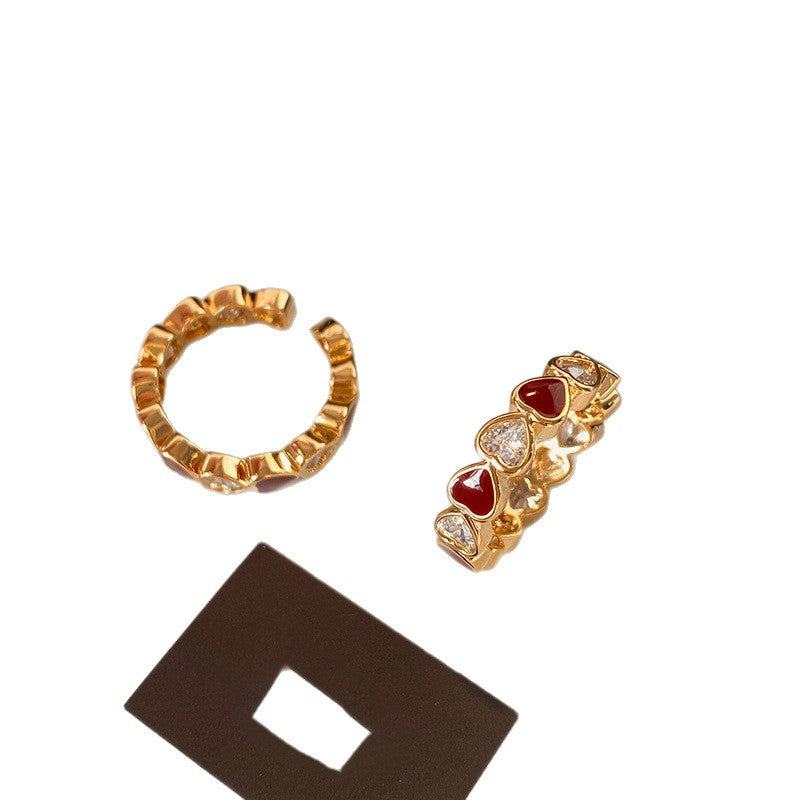 Anello Aperto a Cuore Smaltato di Lusso da Donna in Rame con Finitura Premium