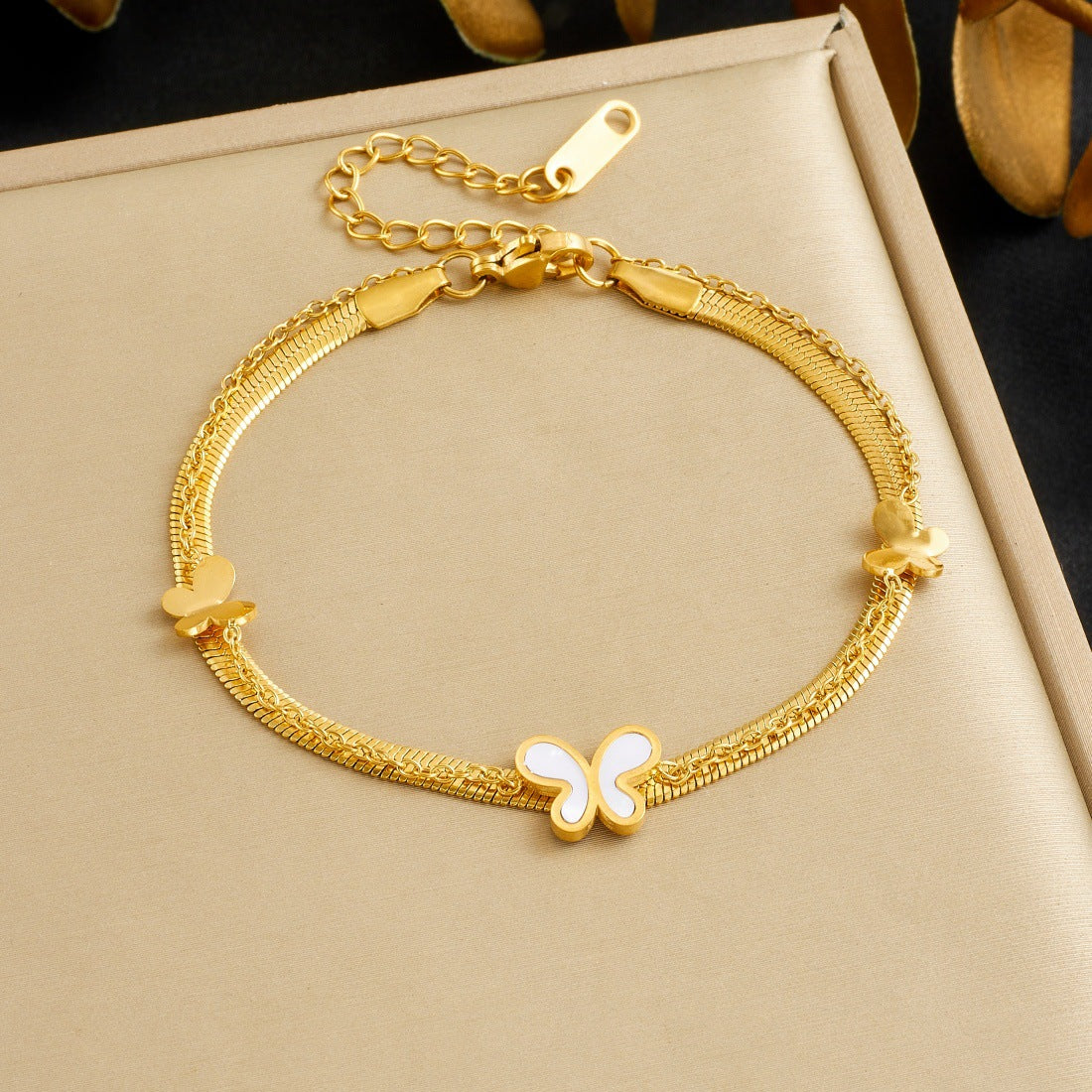 Gold Plated Stainless Steel Butterfly Bracelet for Women