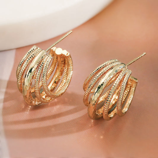 Pendientes geométricos minimalistas de cobre con baño de oro de 18 quilates para mujer, pendientes de moda con forma irregular de inspiración vintage