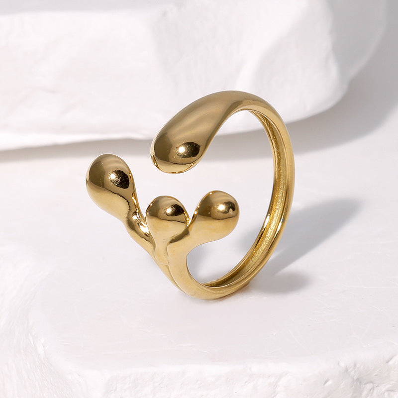 Anello Aperto da Donna Minimalista Irregolare Asimmetrico in Acciaio Inossidabile con Finitura Galvanica