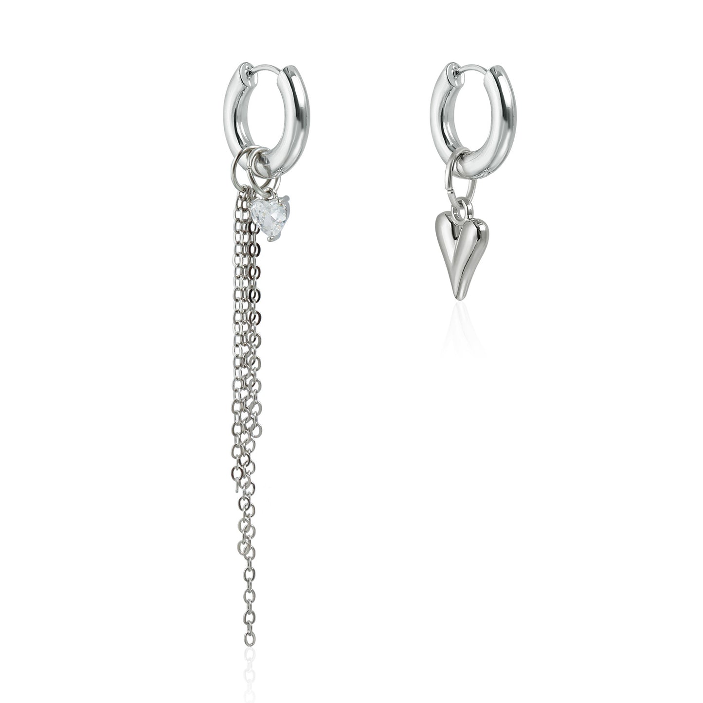 Vintage Luxury Geometric Heart Round Crystal Plated Zinc Alloy Earrings with Tassel Asymmetric Design for Women