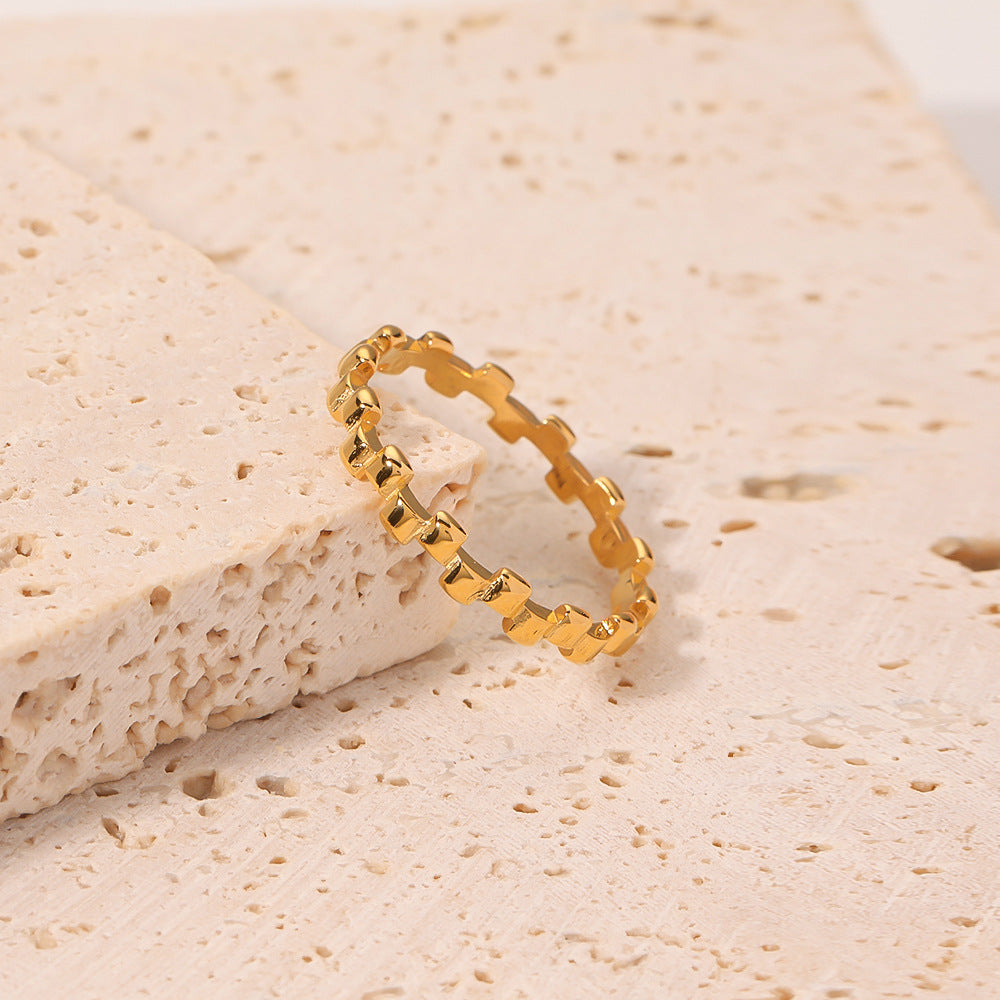 Trendy Geometric 18K Gold Plated Stainless Steel Irregular Square Ring for Women