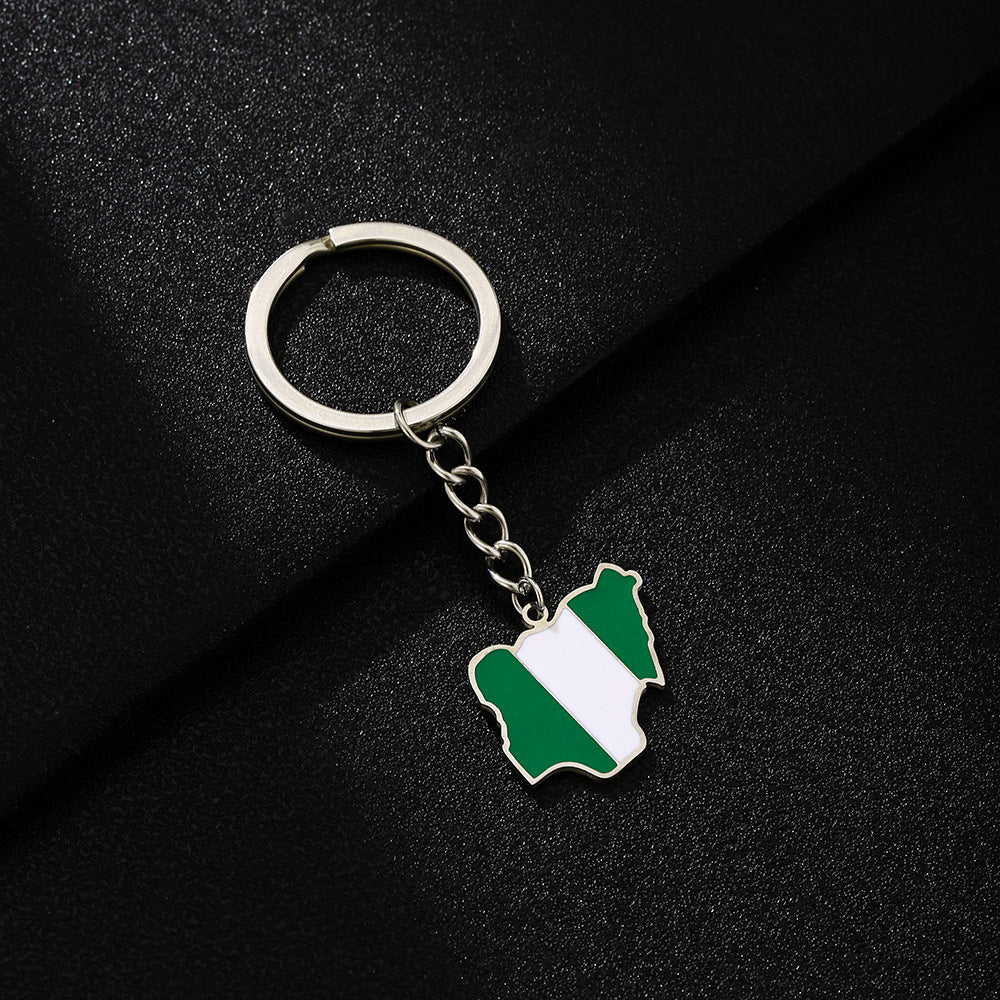 Portachiavi con mappa della bandiera nigeriana in stile europeo Ciondolo in acciaio inossidabile Accessorio decorativo etnico unisex