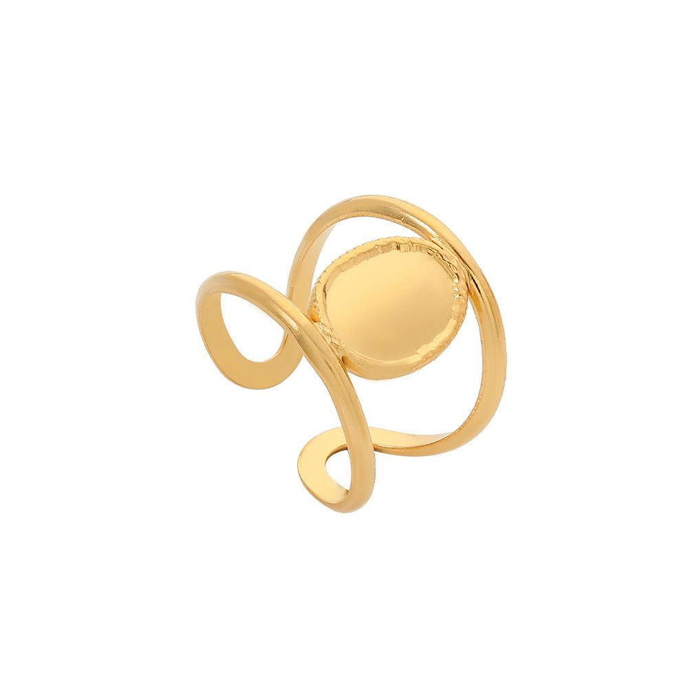 Minimalist Geometric Round Plated Titanium Steel Adjustable Open Ring Unisex