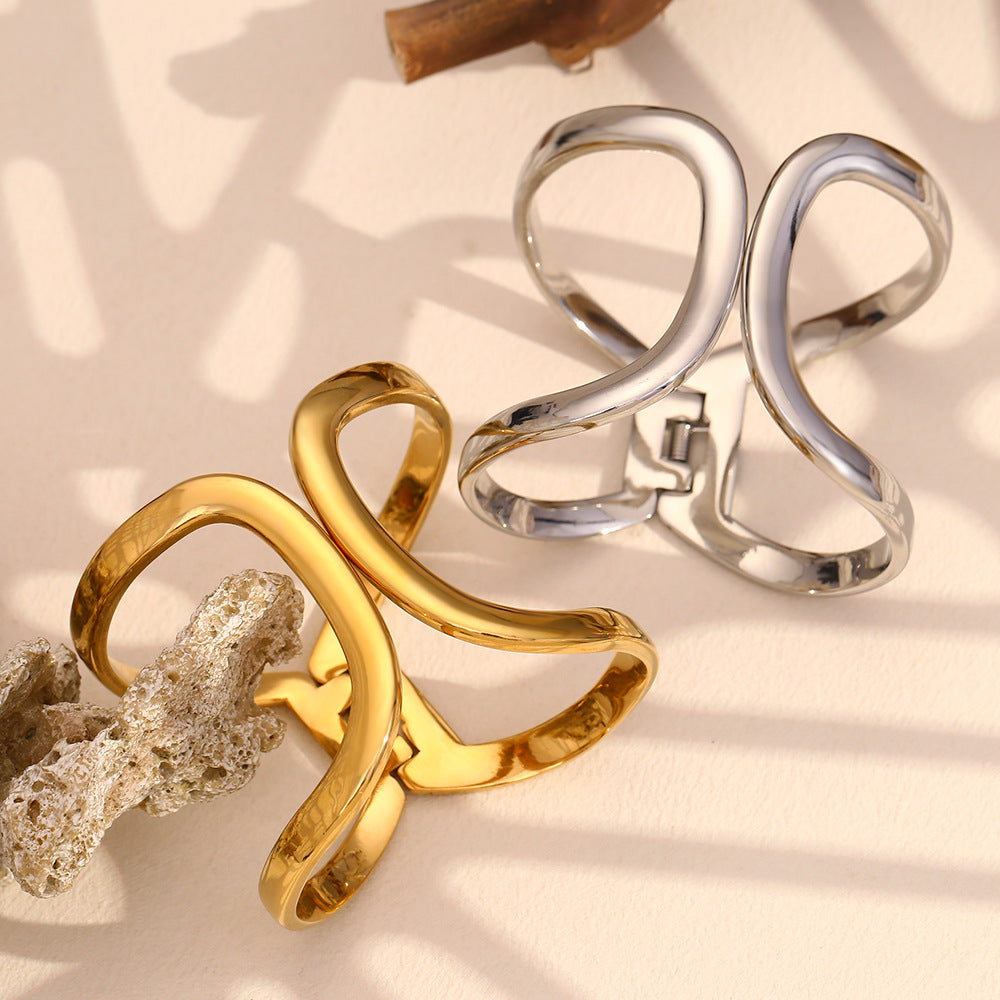 Bracciale da donna in acciaio inossidabile placcato oro 18K, geometrico minimalista e simmetrico