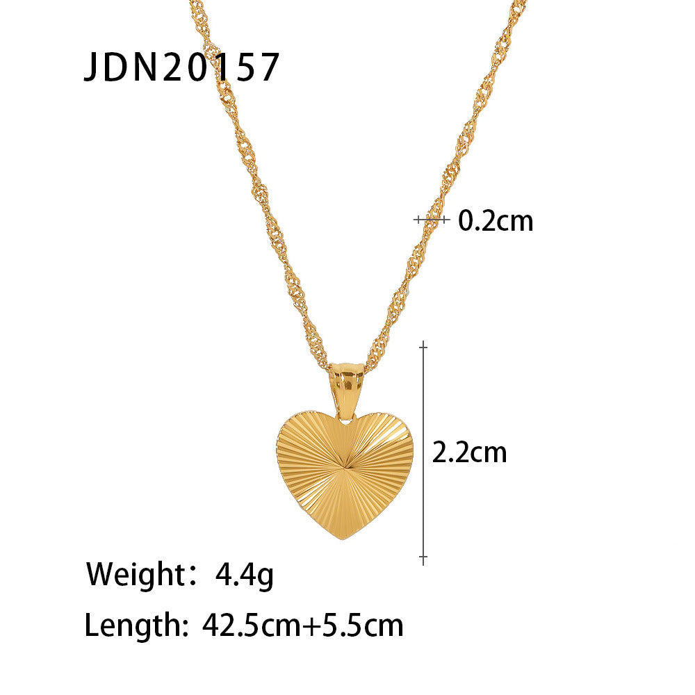 Trendy Geometric Round Pendant Necklace 18K Gold Plated Stainless Steel Beaded Chain for Women