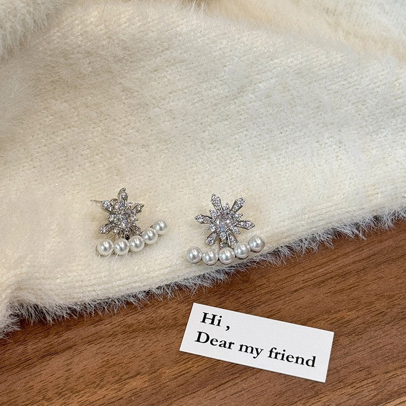 Pendientes de perlas geométricos para mujer con detalles de circonitas, postes de acero galvanizado, estilo retro lujoso y elegante para otoño e invierno