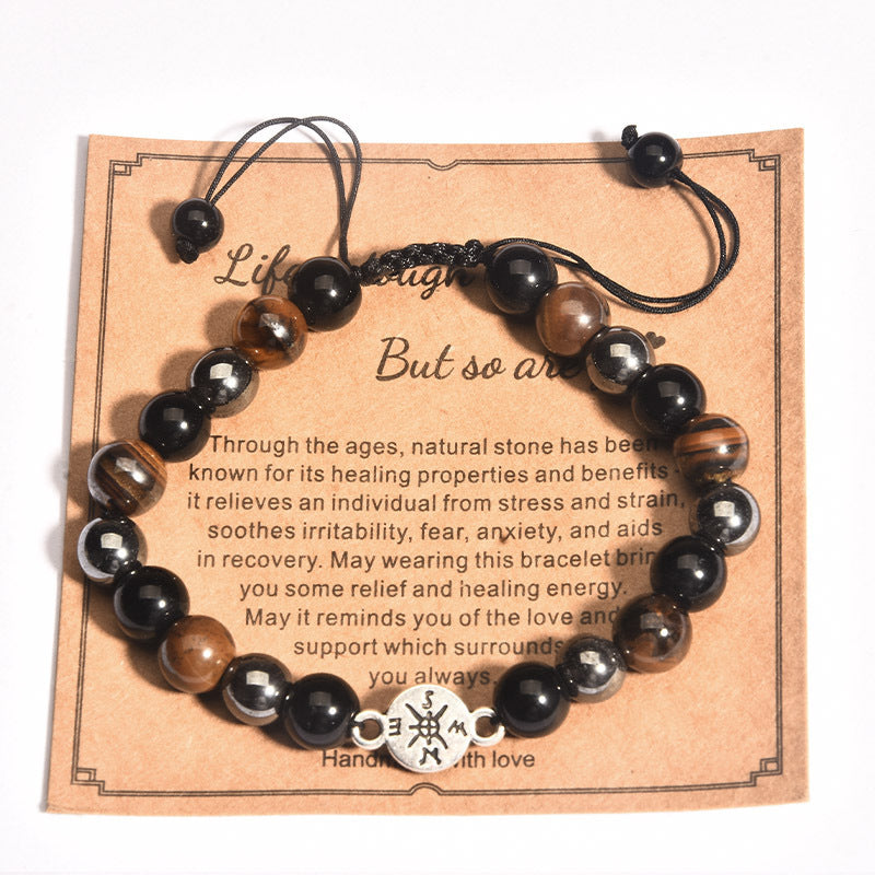 Men's Geometric Alloy Beaded Bracelet with Tiger Eye and Black Hematite