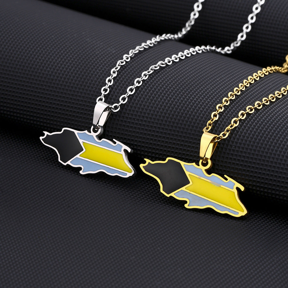 Collana pendente con mappa geometrica di Nassau (Bahamas) e bandiera, da donna, in acciaio inossidabile con finitura placcata, stile catena a O