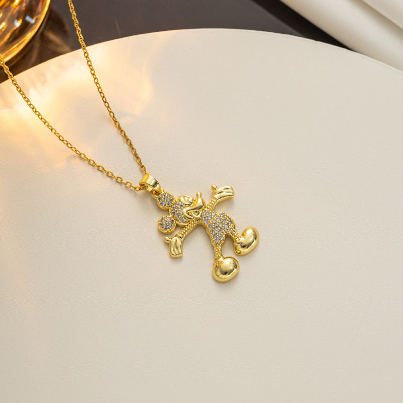 Collana con Pendente Minimalista Geometrico a Forma di Topolino in Acciaio al Titanio da Donna con Finitura Placcata Sottovuoto e Catena a O