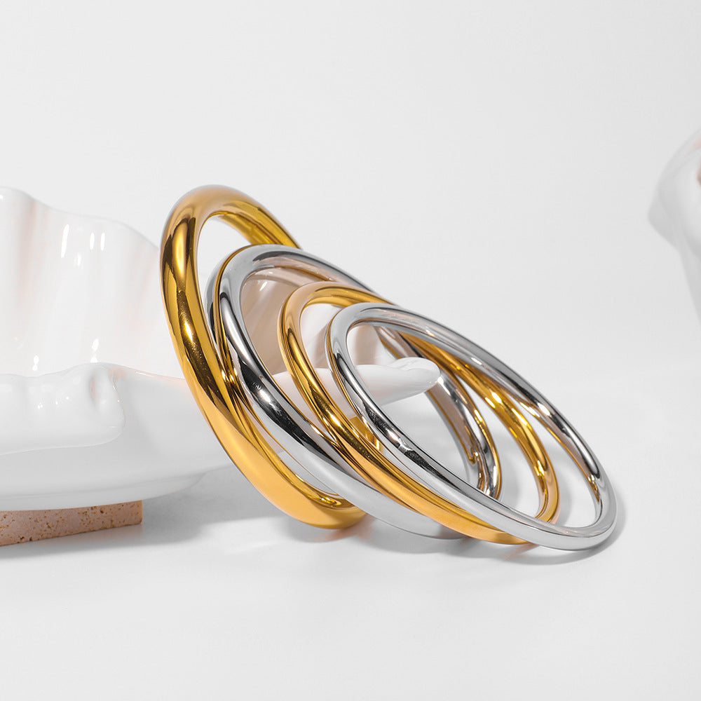 Minimalist Geometric Stainless Steel Hollow Bangle with 18K Gold Vacuum Plating for Women