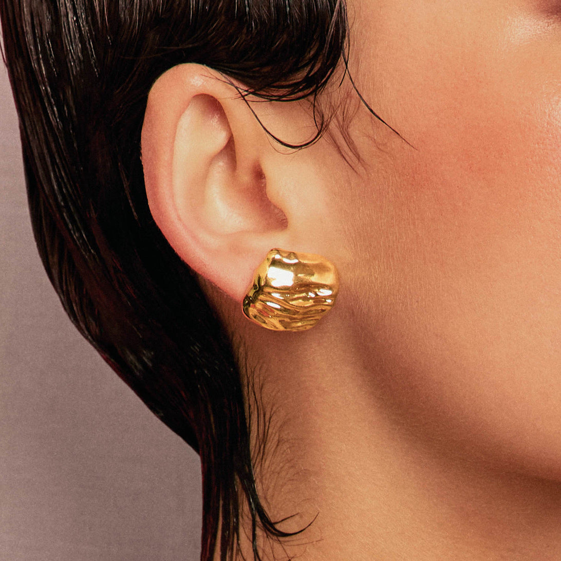 Pendientes de acero inoxidable de tuerca, minimalistas, cuadrados y geométricos, con textura martillada y acabado chapado para mujer