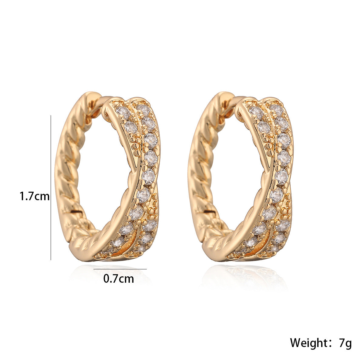 Vintage 18K Gold Plated Brass Geometric Cubic Zirconia Hoop Earrings for Women