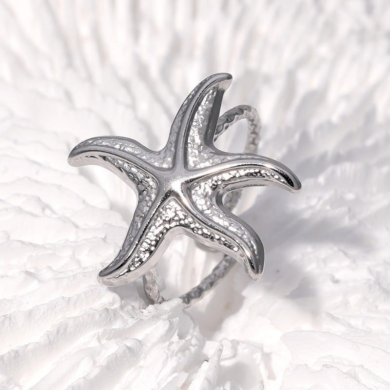 Minimalist Star-Shaped Stainless Steel Open Ring for Women with Plated Finish, Ocean-Inspired Luxury Jewelry
