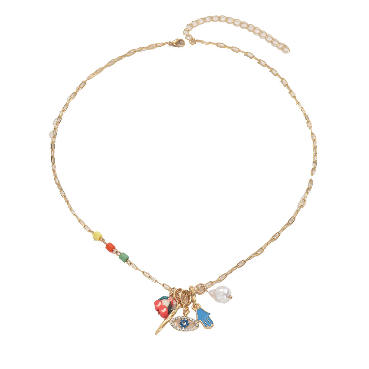 Collana pendente a forma di occhio alla moda da donna in smalto con intarsio di strass su catena di rame