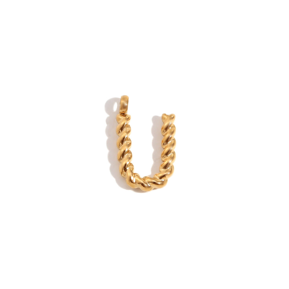 Colgante minimalista de acero inoxidable chapado en oro de 18 quilates con mini letra retorcida para mujer