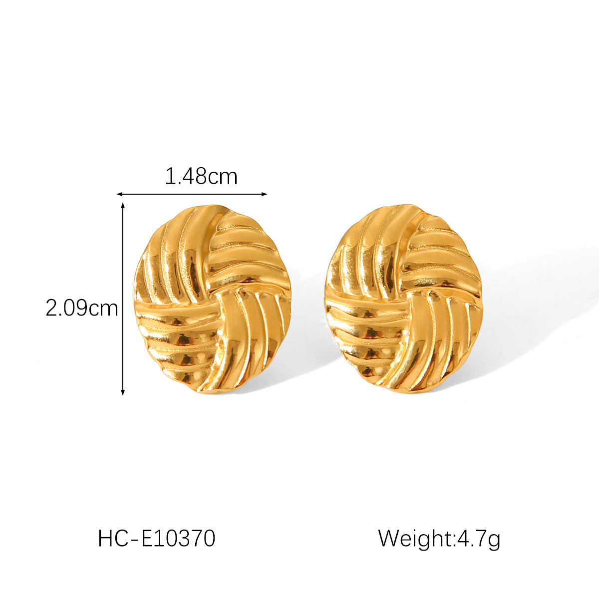 Minimalist Round Titanium Steel Earrings with 18K Gold Plating and Woven Texture for Women