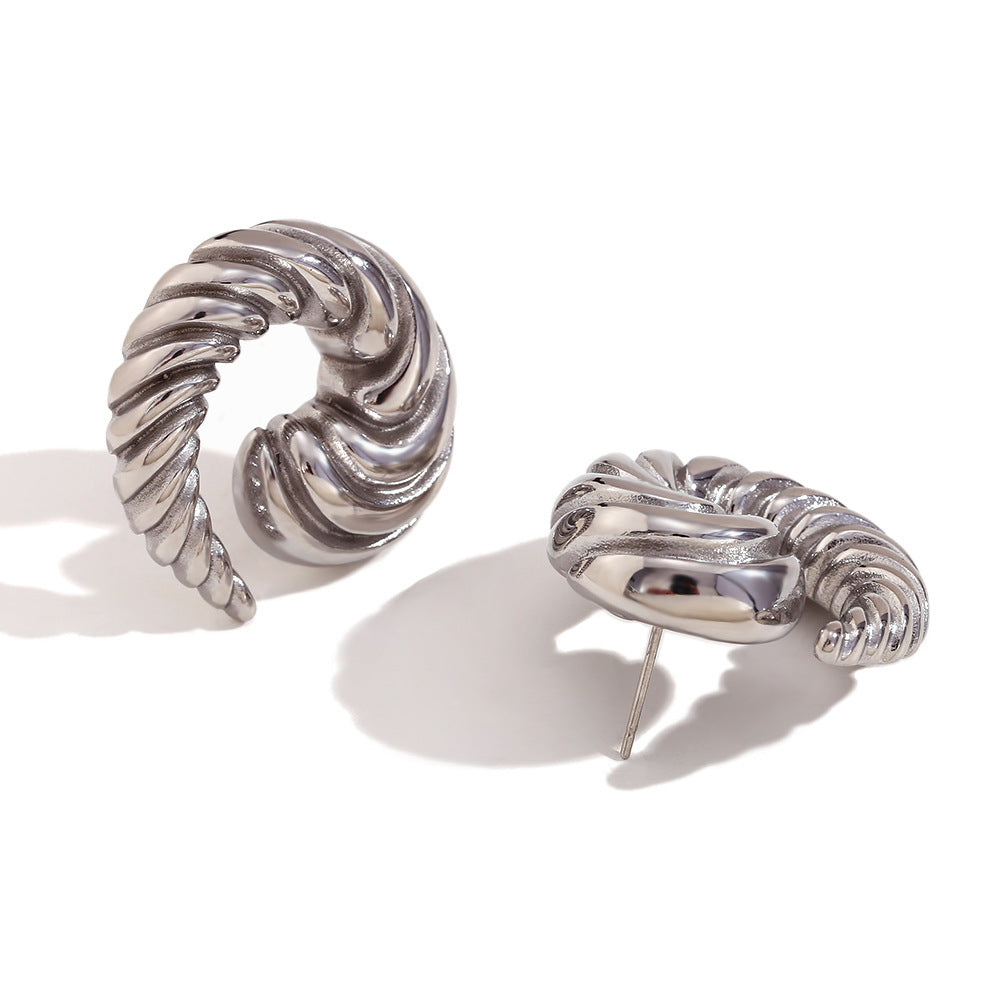 Vintage French-Style Geometric Stainless Steel Earrings with 18K Gold Plating for Women