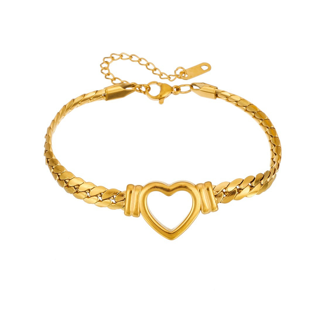 Vintage Elegant Heart Gold Plated Stainless Steel Rope Chain Bracelet for Women