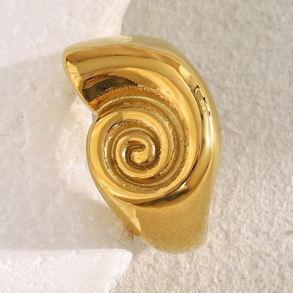 Minimalist Spiral Geometric Stainless Steel Plated 18K Gold Snail Swirl Ring for Women