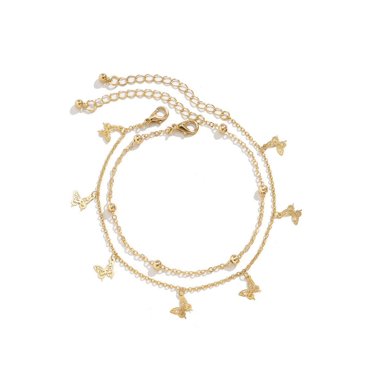 Punk Hip-hop Butterfly Rhinestone Inlay Alloy Cuban Link Chain Anklet Set for Women