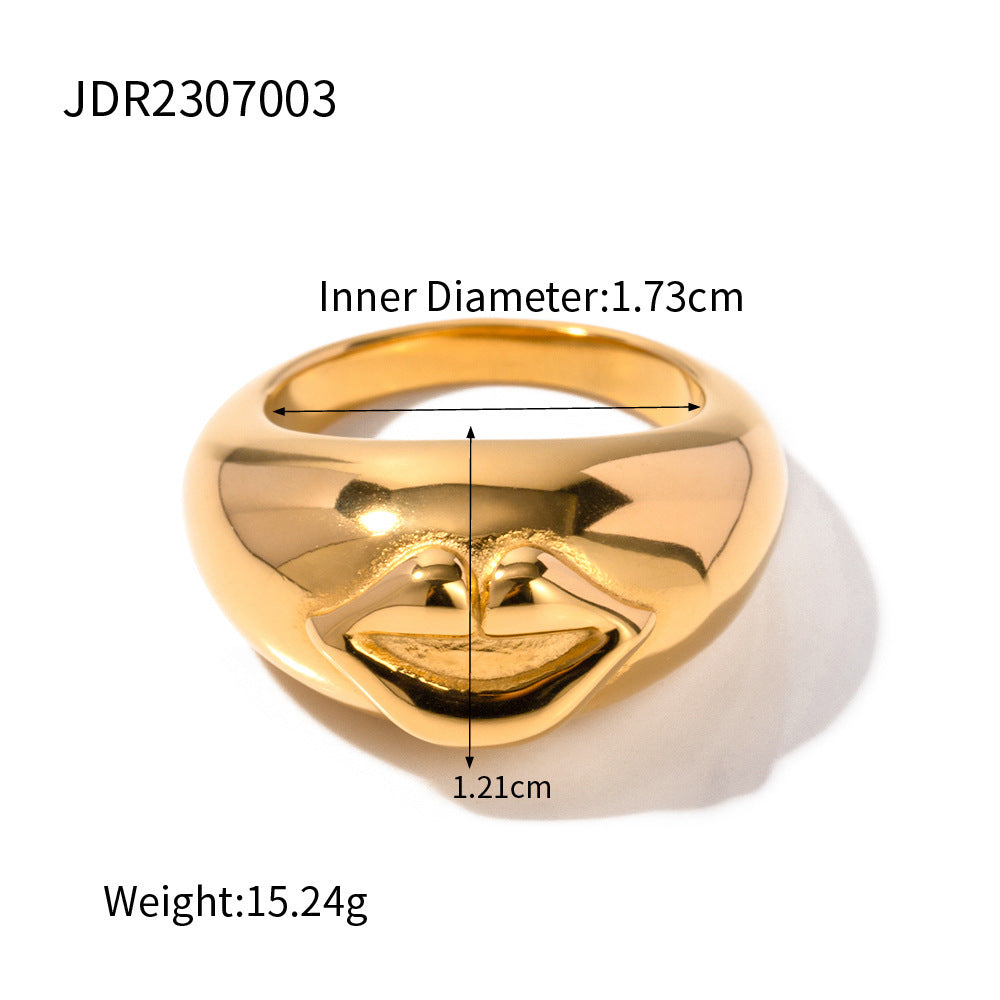 Anello geometrico da donna in acciaio al titanio con intarsio in strass e finitura placcata