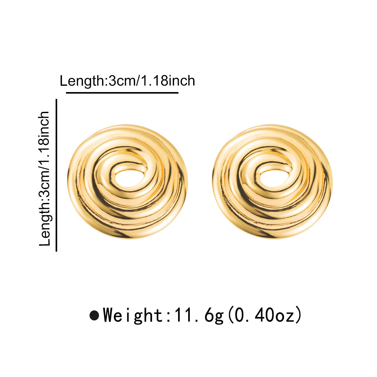 Vintage Lightweight 18K Gold Plated Geometric Spiral Stainless Steel Stud Earrings for Women