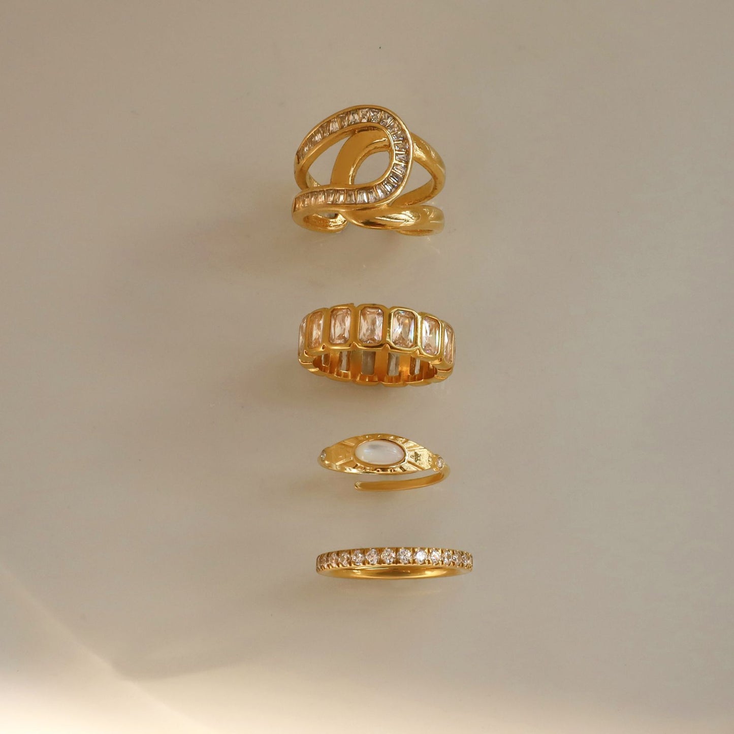 Minimalist Geometric Stainless Steel Ring with Cubic Zirconia 18K Gold PVD Plated for Women