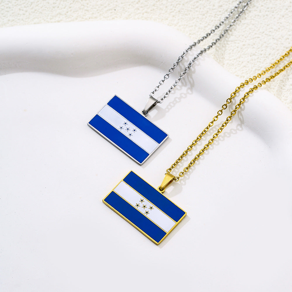 Fashionable Geometric Honduras Flag Pendant Necklace in Stainless Steel with Enamel Finish for Unisex
