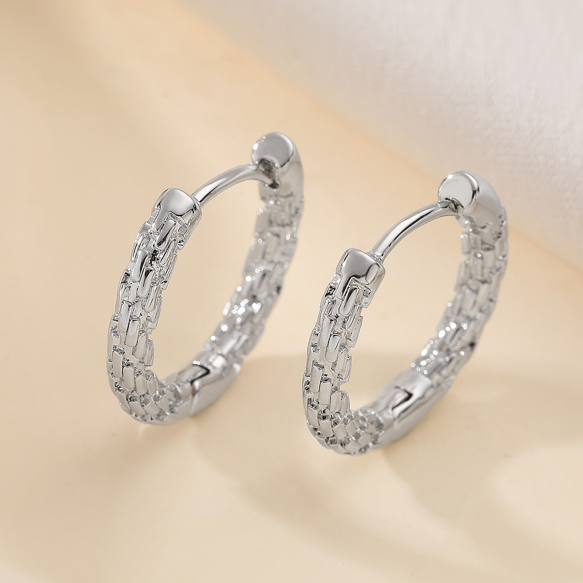 Vintage 18K Gold Plated Brass Geometric Hoop Earrings for Women