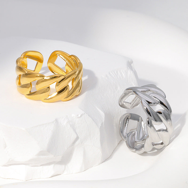Anello regolabile in acciaio al titanio geometrico minimalista con finitura placcata per uomo e donna