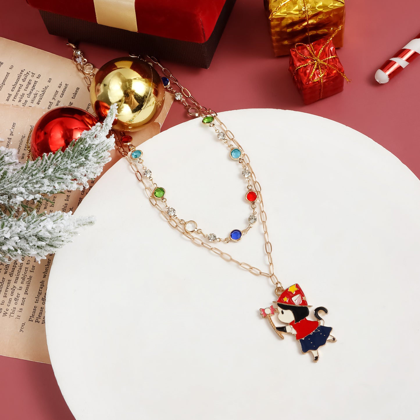 Fashionable Geometric Alloy Pendant Choker Necklace with Christmas Bell Charm for Women