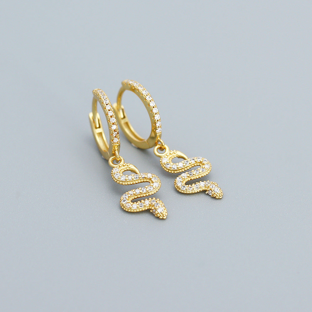Orecchini a polsino a forma di serpente in argento sterling 925 con intarsio di zirconi per uomo e donna
