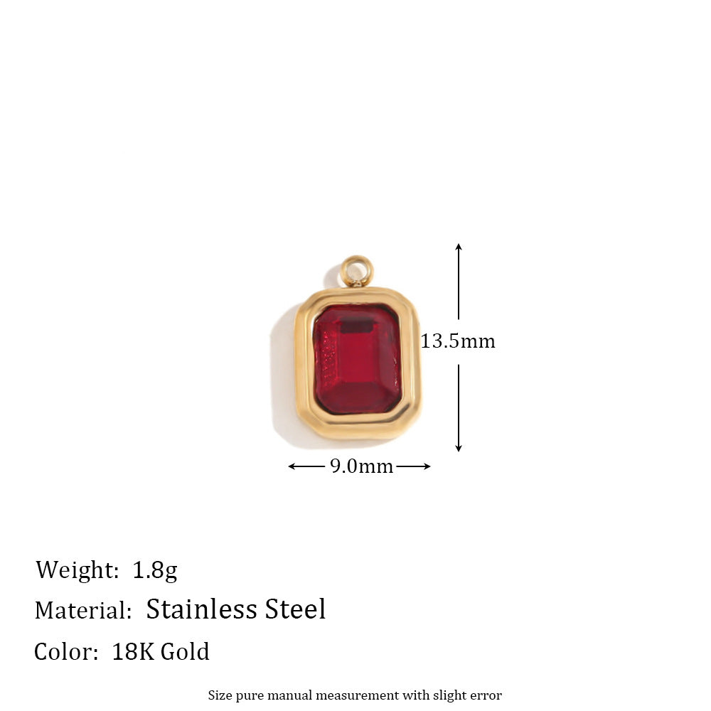 Minimalist Geometric Square Glass Pendant for Women Stainless Steel with 18K Gold Plating